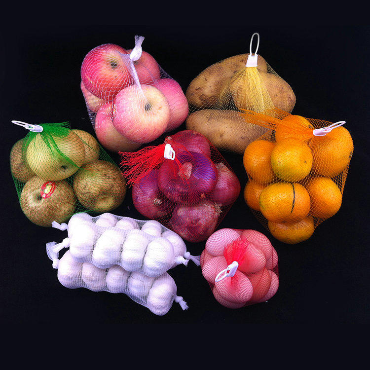 Frukt Grönsaksförpackning PP Mesh Leno Bag Roll Plast Mjuk Packning Mesh Rörnätspåsar för mat