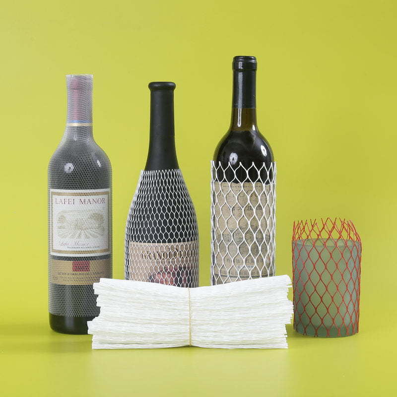 Skyddande näthylsa för flaskor med krympnät för förpackning av vinflaskor